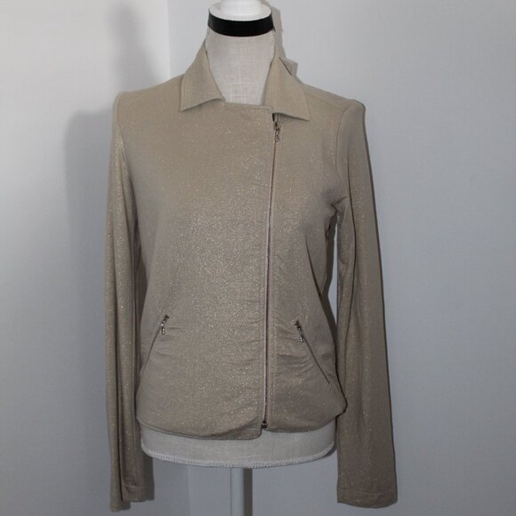 NWT Majestic Filatures Deluxe Teeshirt Terry Metallic Moto Jacket Zip Front - Picture 1 of 8